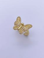 Bague Papillon Ouverte en Laiton Tendance Vintage avec Micro-Serti de Zircons Cubiques Plaqué Or 18K - Accessoire Minimaliste Élégant