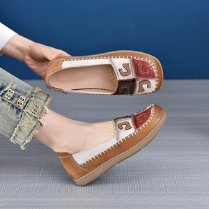 2025 printemps nouvelle première couche peau de vache femmes plat rétro chaussures bas respirant semelle souple pour la fête des mères - Product Image 5