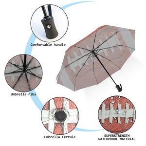 Wholesale Classic 21 Inch 8 Bone Fully-Automatic Glass Fiber Ribs Lightweight Custom Logo Print 3-Fold Travel <b>Umbrella</b> - Product Image 4