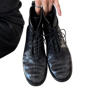 Botas de montar de cuero genuino para mujer, estilo retro británico, ajustadas, con cordones y punta redonda, versión de piel de vaca, estilo chic y atrevido. - Product Image 1