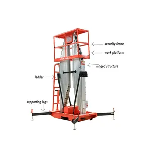 12m elétrica hidráulica vertical alumínio liga duplo mastro elevador plataforma