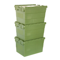 Bacs empilables en plastique à parois solides avec couvercle intégré, caisses de manutention robustes pour solutions de stockage en entrepôt