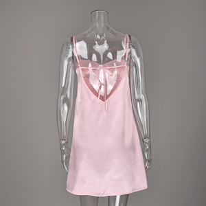 QINSI Nuova <span class=keywords><strong>Camicia</strong></span> <span class=keywords><strong>da</strong></span> <span class=keywords><strong>Notte</strong></span> Senza Schienale con Spalline, Vestito Corto Estivo per Dormire, <span class=keywords><strong>Camicia</strong></span> <span class=keywords><strong>da</strong></span> <span class=keywords><strong>Notte</strong></span> in <span class=keywords><strong>Raso</strong></span> con Bordo in Pizzo per Donne - Product Image 5
