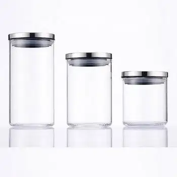 Frascos de vidrio de borosilicato alto para cocina, tarros de vidrio con tapa interior transparente de metal