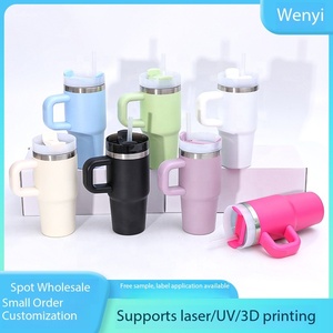 Seau à glace isotherme en acier inoxydable de 40 oz avec poignée de voiture, couvercle à ventouse, anti-chute, portable, avec paille, design moderne - Product Image 3