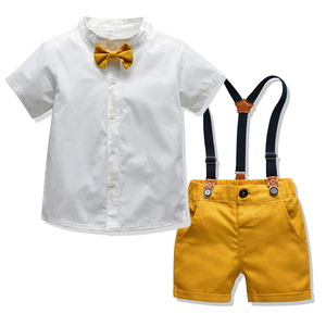 Nuevo Conjunto de Ropa para Bebé Niño de 2 Piezas: Camisa de Manga Corta y Tirantes Estilo Caballero - Product Image 2