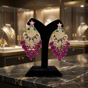 Indian Traditional Meenakari Peacock <b>Earrings</b> Gold Plated Kundan Statement Chandelier Dangle <b>Earrings</b> with <b>Blue</b> Crystal Beads - Product Image 2