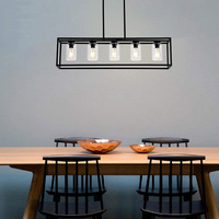 Lustre rectangulaire moderne noir avec abat-jour en verre transparent, luminaires linéaires de style farmhouse pour îlot de cuisine, table de billard, bar
