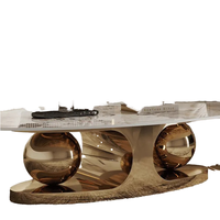 Table basse ovale de luxe moderne avec base en acier inoxydable, ensemble de meubles en métal pour salon, maison ou appartement