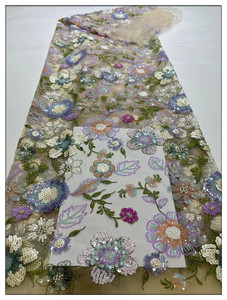 Encaje Francés de Malla 100% Poliéster Ecológico Blinglace con Lentejuelas y Cuentas Bordadas Florales, Corte Vintage Sexy para Vestidos - Product Image 1