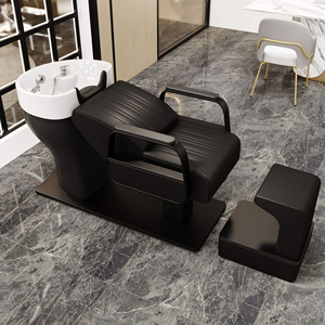 Lavacabezas Semi-Reclinable de Alta Gama con Lavabo de Cerámica, Tapizado en Cuero PU, con Gabinete de Almacenamiento, Personalizable - Product Image 5