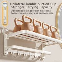 Rak Handuk Modern dengan Pengait Ganda dan Suction Cup, Lipat, Tanpa Bor, Aksesoris Rak Penyimpanan, Abu-abu Hotel, Rak Kamar Mandi