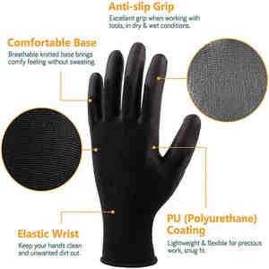 CE Negro Blanco Gris Nylon PU Recubierto Guantes de trabajo de seguridad Todos los tamaños 6 7 8 9 10 11 S M L XL XXL Pequeño Medio Extra grande para hombres - Product Image 2