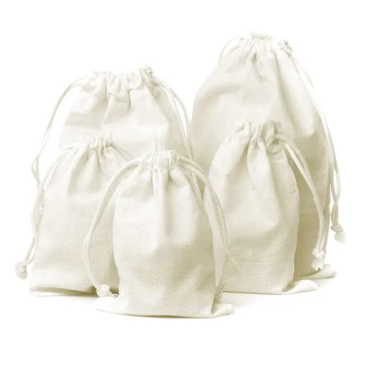 Promosyon marka küçük ipli çanta baskı logosu mini saklama çantası tuval pamuk özelleştirmek takı hediye çantası