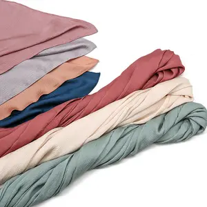 2021 Color Emulation silk Scarf Pure Shinny Scarf Muslin Headscarf Tudung Pure Hijab Muslim Women Plain Scarf Hijab