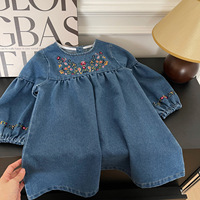 Nouvelle robe décontractée pour filles, à manches longues, brodée, style A-line, mini-robe de princesse, motif imprimé, 95% coton, écologique