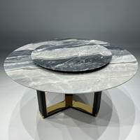 KINS-WING Nouveau Design Maison De Luxe Table À Manger Ronde Moderne Minimaliste En Acier Inoxydable Pieds Marbre Rotatif Table À Manger Ensemble