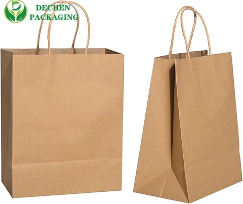 Bolsas de compras de papel kraft con mango torcido