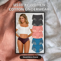 U537 Bragas de bikini de punto de cintura media de alta calidad, 95% algodón, con estampado floral sexy y teñido liso para mujer