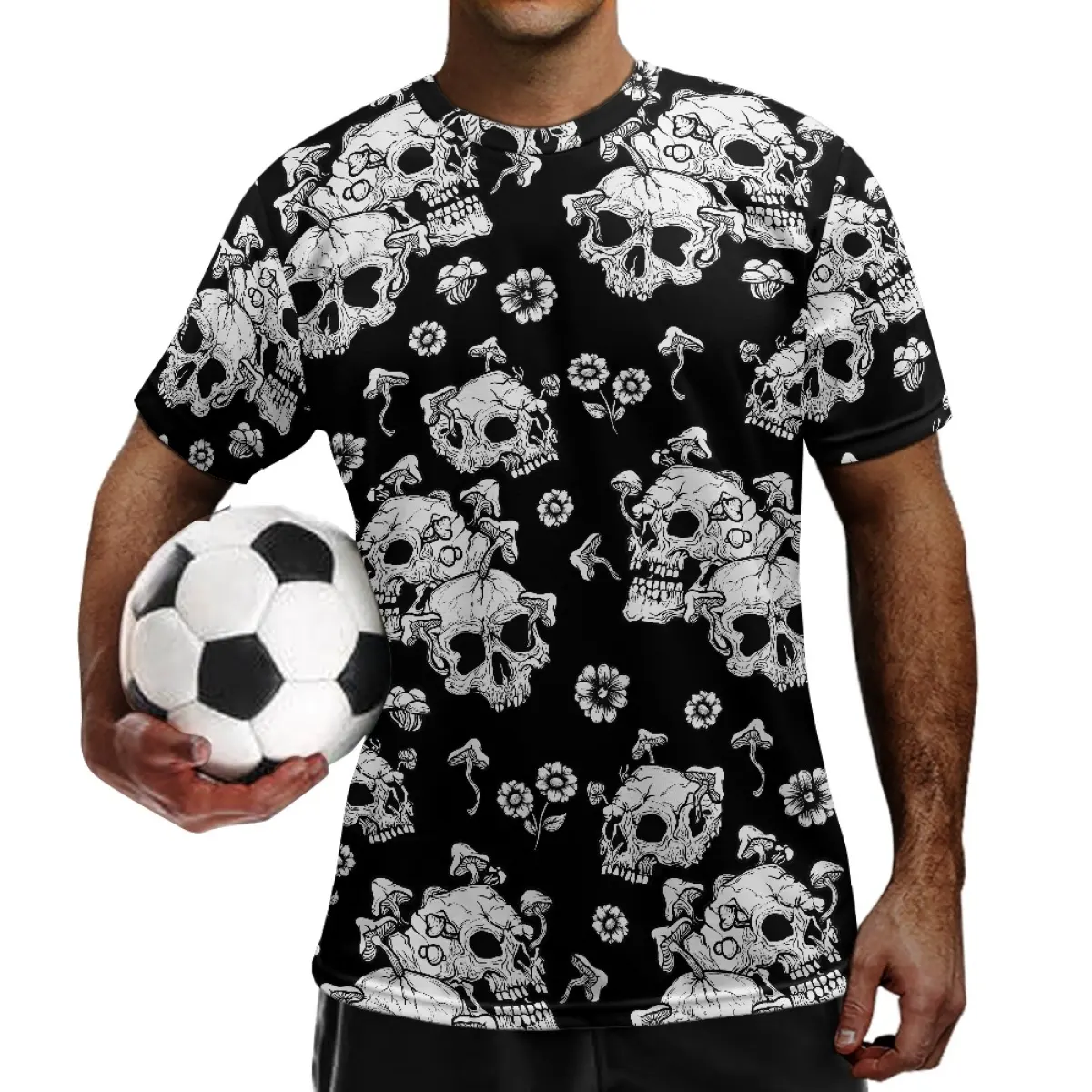 2023 Polyester Football Jersey T Shirt Short Sleeve Clothing Scary Skeleton Design Custom Youth Football Uniform Plus Size
