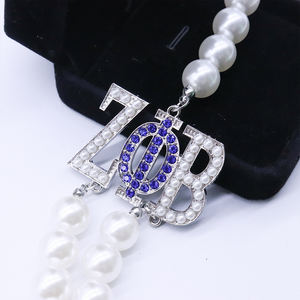 Neue stilvolle Schwestern schaft Zeta Phi Beta Symbol Logo Charm und 2 Reihen weiße Perlenkette Herstellung griechische ZPB Soror Schmuck Halskette - Product Image 5