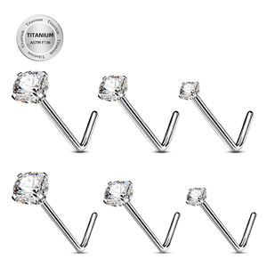 G23 Anneaux de nez en titane massif Anneaux de nez en forme de L en forme de rond étincelant CZ <span class=keywords><strong>Piercing</strong></span> de <span class=keywords><strong>narine</strong></span> Bijoux pour femmes et hommes - Product Image 1