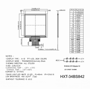 3.5 inch vuông đầy đủ màu sắc TFT LCD hiển thị bảng điều khiển màn hình 480x480 18bit RGB SPI + mô-đun 3.5 inch vuông Loại màn hình - Product Image 6