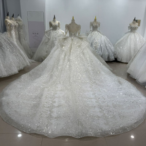 Robe de mariée de luxe perlée de Dubaï, modèle princesse, Xs117, robe de bal scintillante à manches longues illusion en dentelle pour la mère royale ou la mariée - Product Image 6