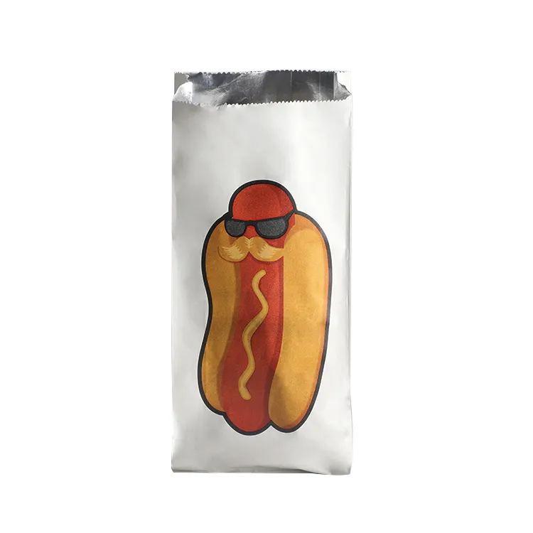 Wholesale BBQ chicken hot dog greaseproof takeaway aluminum foil lined paper bag for hot food