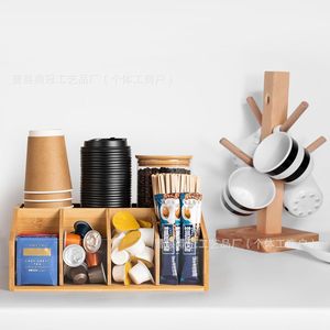 Wooden Storage <b>Box</b> Multi Compartment Office Desktop Organizer Solid Wood Rectangle Shape For Coffee <b>Tea</b> Supplies - Product Image 2