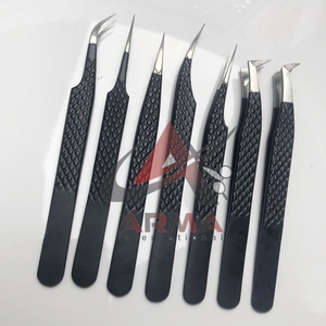 Pinzas para pestañas recubiertas de polvo negro, pinzas de acero inoxidable de agarre fuerte, fibra puntiaguda, etiqueta privada probada a mano - Product Image 2