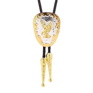 Southwest Retro Double Eagle Cowboy <b>Hat</b> Bolo Tie Two Tone Alloy Black Braided Leather Rope Mens Western Neck Jewelry - Product Image 1