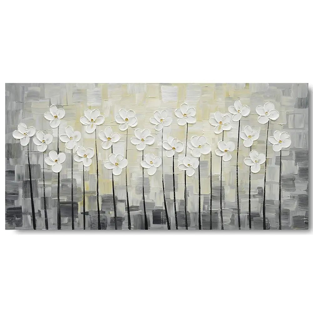 الأبيض هاندبينتيد 3D زهرة بيضاء جدار الفن لوحة زيتية قماشية صور للديكور