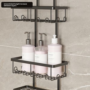 Estante de Almacenamiento Metálico para Baño, Impermeable, de Pared, sin Taladro, de Múltiples Niveles con Ganchos, Cesta para Artículos de Baño - Product Image 4