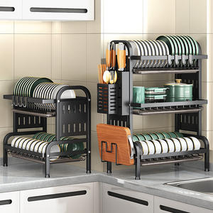 Estante de almacenamiento de cocina de Metal multifuncional, cuenco para el hogar, plato, palillos, caja de almacenamiento, escurridor de pared, cuenco, armario - Product Image 2