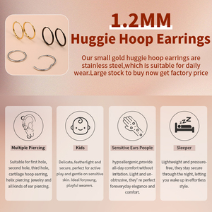 HOVANCI Super Thin <strong>Earring</strong> <strong>Hoop</strong> for Making Jewelry 1.2mm Sleeper <strong>Tiny</strong> Stainless Steel Huggie <strong>Hoop</strong> <strong>Earrings</strong> Kids - Product Image 2