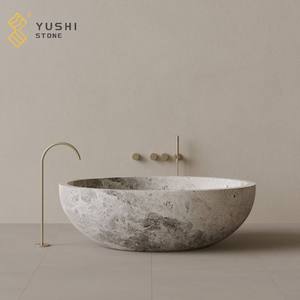 Baignoire de trempage autoportante moderne YUSHI avec égouttoir en marbre naturel de surface en pierre solide pour hôtels et bébés - Product Image 3