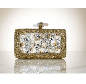 Luxury Crafts Handcrafted Designer Brass Mother Pearl Clutch Bag for <b>Bridal</b> Evening or Wedding Use - Product Image 2