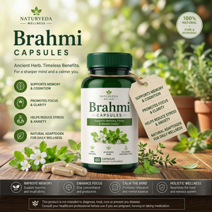 Cápsulas de Brahmi Naturveda Wellness, 60 Unidades Vegetarianas para Niños y Adultos, Antioxidante, Salud Cerebral, Memoria, Concentración, Claridad, Aclaramiento de la Piel - Product Image 1