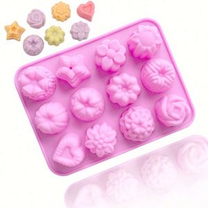 Molde de Silicona Ecológico con Logotipo Personalizado, 12 Cavidades con Diferentes Formas de Flores, para Hacer Pasteles, Velas, Jabones y Resina, OEM/ODM - Product Image 1