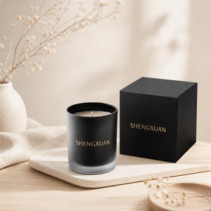 Vente en gros de bougeoirs en métal noir mat personnalisés de luxe, vides, avec des pots à bougies en verre givré et des couvercles en bambou colorés - Product Image 1