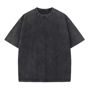 T-shirts pour hommes à manches courtes, 100% coton, poids lourd, lavage vintage, écologiques, col rond, style streetwear, anti-froissement, gris, en promotion - Product Image 2