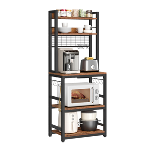 Étagère de cuisine rustique marron avec prise électrique et bar à café réglable, étagère de cuisine avec prises, étagère pour micro-ondes - Product Image 1