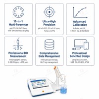 Medidor Portátil de pH, EC, DO e ISE, Amplio Rango de Medición, Compensación Automática de Temperatura, Lectura Simultánea en Tiempo Real