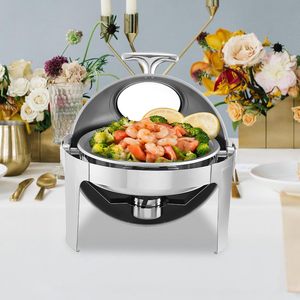 Chauffe-Plat Rond en Acier Inoxydable avec Couvercle Roulant, Bain-Marie Professionnel pour Buffet et Restauration Hôtelière avec Fenêtre en <span class=keywords><strong>Verre</strong></span> - Product Image 5