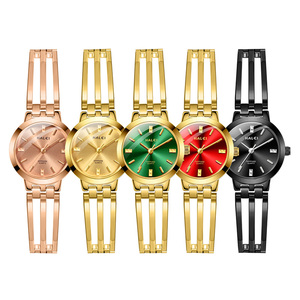 Envío Directo HALEI Reloj de Cuarzo para Mujer con Aleación Dorada, Esfera Verde, Correa de Acero Inoxidable, Elegante Reloj Analógico de Moda al por Mayor - Product Image 6