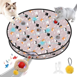 Jouets interactifs pour chats : Balle roulante rapide dans un tapis de jeu, balle automatique pour chat dans une pochette - Product Image 1