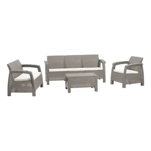 Sala Jardin esterno Terraza 6 Puestos Tipo Ratan Taupe - Product Image 1