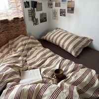 Nouvelle parure de lit en coton à rayures marron à l'aloe vera, ensemble trois pièces, housse de couette simple, 2 taies d'oreiller, 3 pièces, ensembles de literie, textile de maison