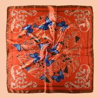 Foulard carré personnalisé 90x90cm - Imprimé papillon et cachemire sur satin polyester brillant, foulards en soie sérigraphiée